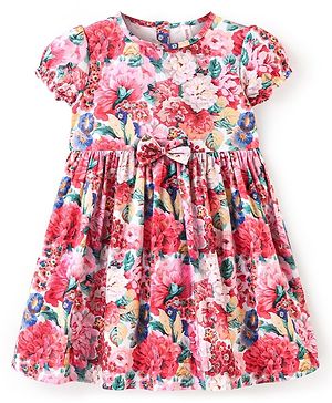 Babyhug Cotton Woven Half Sleeves Frock Floral Print - Pink