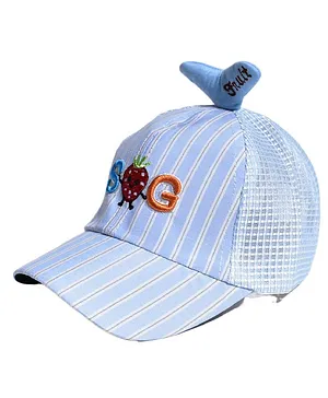 Kidofash Striped & Strawberry Embroidered Summer Cap - Blue