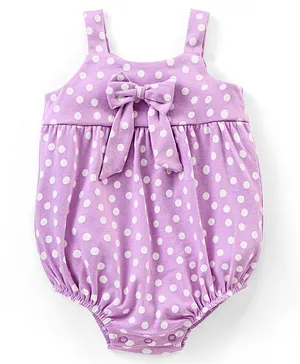 Babyhug 100% Cotton Knit Sleeveless Onesie with Bow Applique Polka Dots Print - Purple