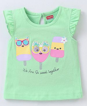 Babyhug 100% Cotton Knit Frill Sleeves Top Ice Lolly Print - Green
