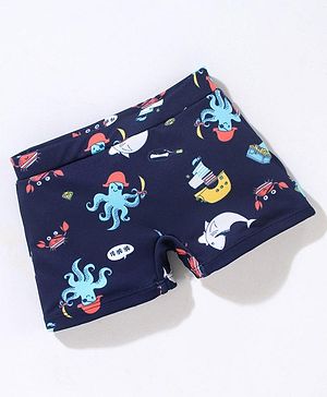 Babyhug Short Length Swimming Trunk Cartoon Octopus Print - Blue