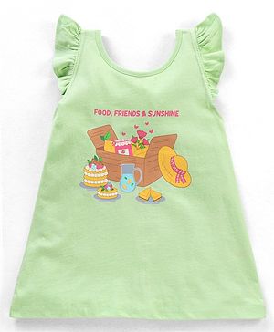 Babyhug Cotton Sleeveless Tee With Graphics Frill Detailing & Bow At Back- Light Green