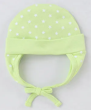 Babyhug 100% Cotton Knit Tie-Knot Cap Stars Print - Green