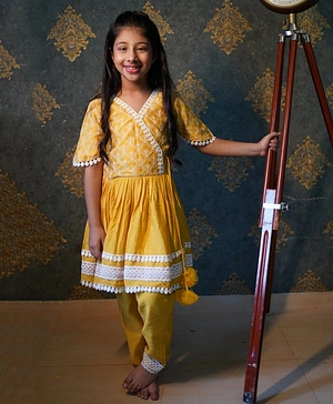 Kirti Agarwal - Pret N Couture Thread Embroidered And Lace Work Kurti With Pant for Girl - YELLOW