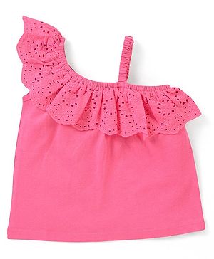 Babyhug 100% Cotton Schifilli Woven Sleeveless Top with Frilled Detailing - Pink