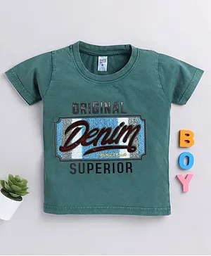 Nottie Planet Half Sleeves Original Denim Superior Patch Detail Printed Tee - Green