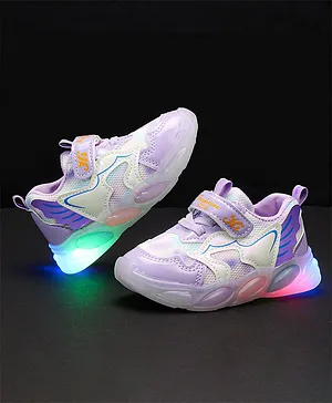 KIDLINGSS Wings Design Applique Velcro Closure LED Shoes - Purple