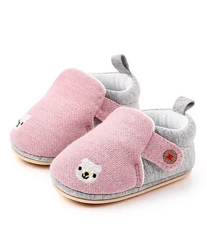 KIDLINGSS Bear Patch Side Velcro Booties - Pink