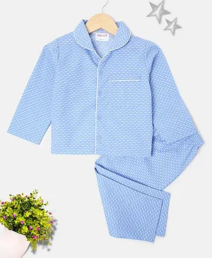 MANET Full Sleeves Cars Printed Night Wear - Blue