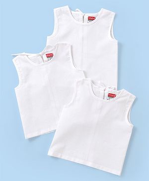 Babyhug 100% Cotton Sleeveless Jhabla with Back Knot Pack of 3 - White