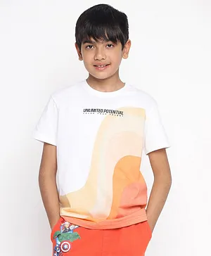 Lil Tomatoes Half Sleeves Unlimited Potential Abstract Printed Tee  -Orange
