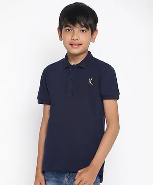 Lil Tomatoes Reindeer Placement Printed Polo Tee  - Navy Blue