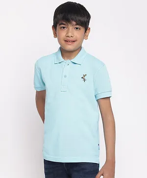 Lil Tomatoes Reindeer Placement Printed Polo Tee - Sky Blue