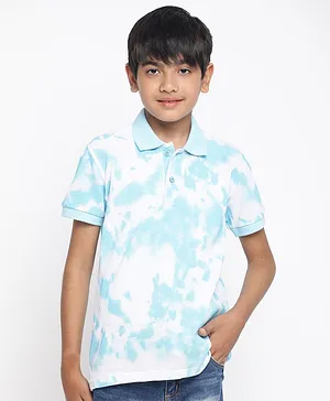 Lil Tomatoes Half Sleeves Pastel Tie & Dyed Polo Tee - Sky Blue