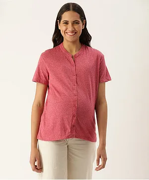 Nejo Pure Cotton Half Sleeves Solid Maternity Top - Red Melange