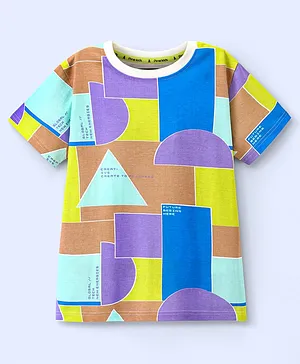 Pine Kids 100% Cotton Half Sleeves Geometrical Printed Biowashed T-Shirt - Multicolour