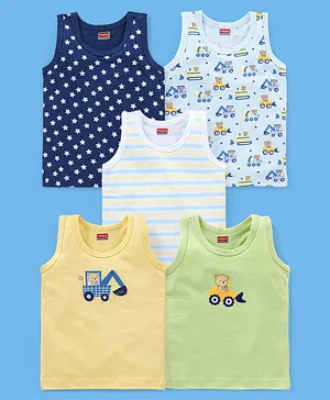 Babyhug 100% Cotton Sleeveless Sando Pack of 5 - White Yellow & Green