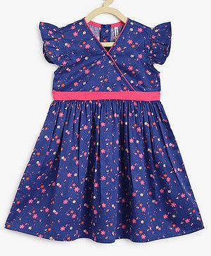 Campana Short Cap Sleeves Floral Printed Dress - Blue Pink