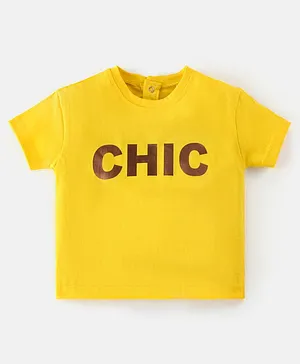 Kookie Kids Half Sleeves T-Shirt with Chic Graphic Print Detailing - Yellow