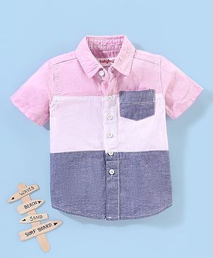 Babyhug Half Sleeves Regular Collar Solid Oxford Shirt with Cut & Sew Pattern - Pink