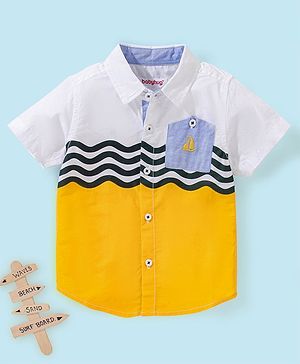 Babyhug 100% Cotton Half Sleeves Color Block Shirt- White & Yellow