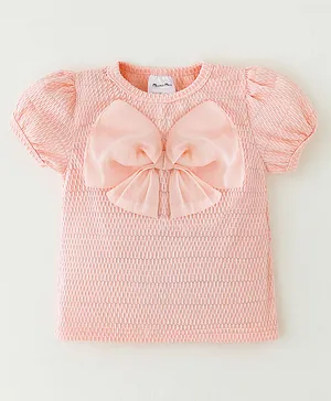 Kookie Kids Short Sleeves Top Bow Applique Solid - Pink