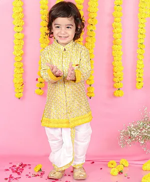 Kirti Agarwal Pret n Couture Yellow Sherwani Style Kurta with Dhoti for Boys