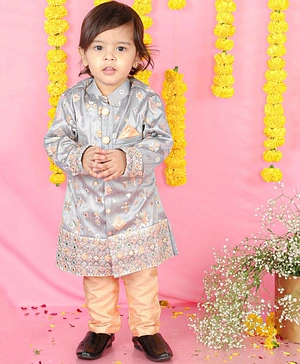 Kirti Agarwal Pret n Couture Sherwani Style Embroidered Kurta with Orange Chudidar for Boys