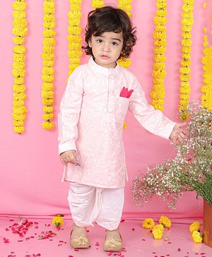 Kirti Agarwal Pret n Couture Pink Embroidered Kurta with Dhoti for Boys
