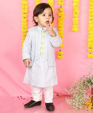 Kirti Agarwal Pret n Couture Linen Jacket with blue kurta and chudidar for Boys