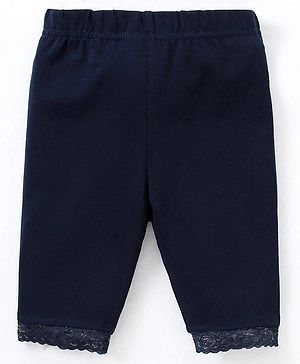 Babyhug Lace Border Three Fourth Leggings - Navy