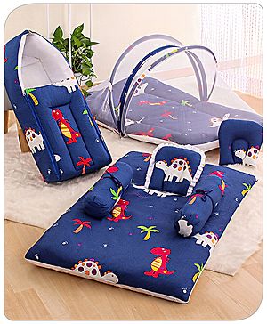 Babyhug Premium Bedding Super Saver Combo Set of 3 Dino Print - Navy Blue| 100% Cotton Fabric| New Born Gifting Option| For Boys and Girls| Pillows and Bolsters| Light Weight and Travel Friendly| Baby Safe Material| Delicate on Baby's skin| Breathabl