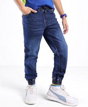 Pine Kids Cotton Elastane Full Length Elasticated Denim Jogger with Draw Cord - Blue