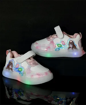 PASSION PETALS Girl With Balloon Printed LED Party Shoes   - White & Pink