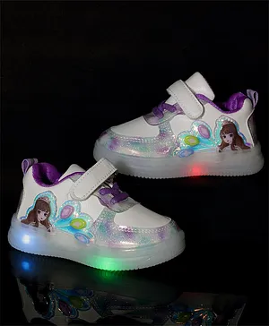 PASSION PETALS Girl With Balloon Printed LED Party Shoes - White & Purple