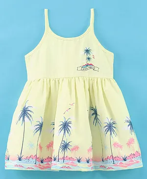 Orrigany Knitted Sleeveless Frock with Cotton Lining Beach Print - Lemon