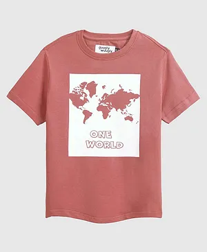 Guugly Wuugly Half Sleeves World Map Graphic Printed Tee - Salmon Pink
