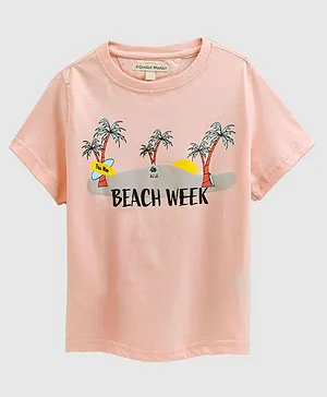 Guugly Wuugly Half Sleeves Beach Week Theme Printed Tee - Peach