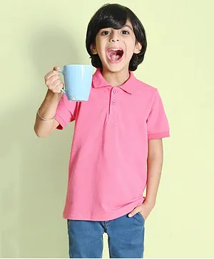 NUSYL Half Sleeves Solid Polo Tee  - Bubblegum Pink
