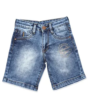 LEO Stretch Denim Button Down Washed Bermuda Shorts - Blue