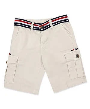 LEO Stretch Cotton Multi Colour Striped Belt Design Cargo Bermuda Shorts - Beige