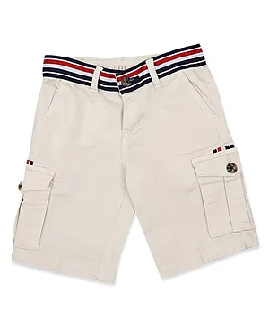 LEO Stretch Cotton Multi Colour Striped Belt Design Cargo Bermuda Shorts - Beige