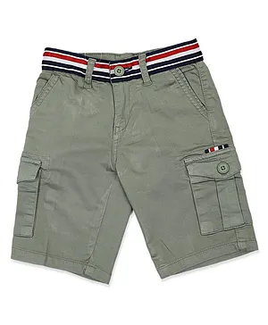 LEO Stretch Cotton Multi Colour Striped Belt Design Cargo Bermuda Shorts - Green
