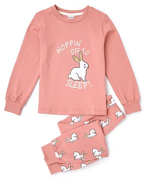 Unicorns Full Sleeves Bunny Printed Night Suit - Peach