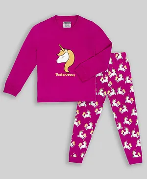 Unicorns Full Sleeves Unicorn Printed Night Suit - Purple