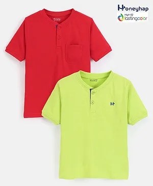 Honeyhap Premium 100% Cotton Solid Half Sleeves T-Shirt with High IQ Finish Pack of 2 - Red & Green