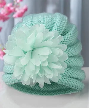 Babymoon Knitted Flower Design Cap -Blue