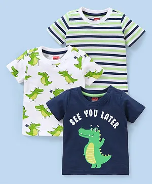 Babyhug Cotton Jersey Half Sleeves T-Shirt Crock Print Pack Of 3 - Green & White