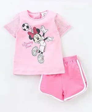 Babyhug 100% Cotton Half Sleeves Top and Bottom Wear Set - Pink