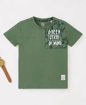 Ed a Mamma Sustainable Cotton Woven Half Sleeves Text Print T-Shirt - Green